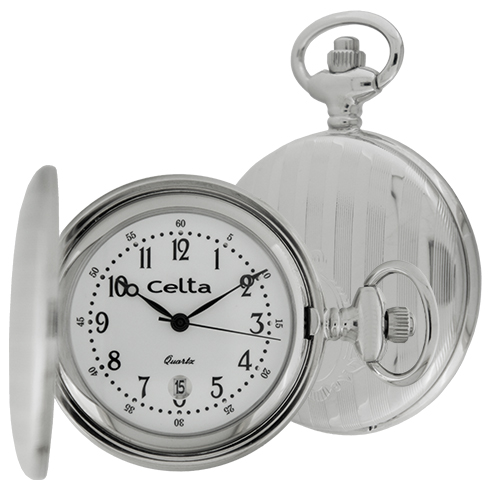Relógio de bolso quartz Celta com tampa e calendário
