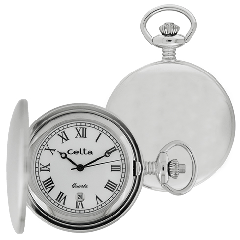 Relógio de bolso quartz Celta com tampa e calendário