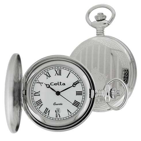 Relógio de bolso quartz Celta com tampa e calendário