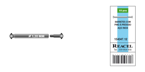 Barretes com pino pressão aço inox - 1.20 mm - várias medidas