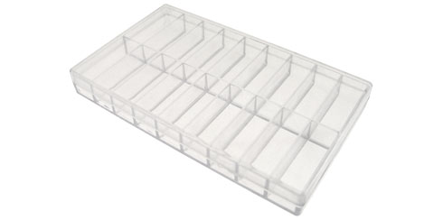 Caixa em plástico com 18 divisões - 117 x 62 x 13 mm